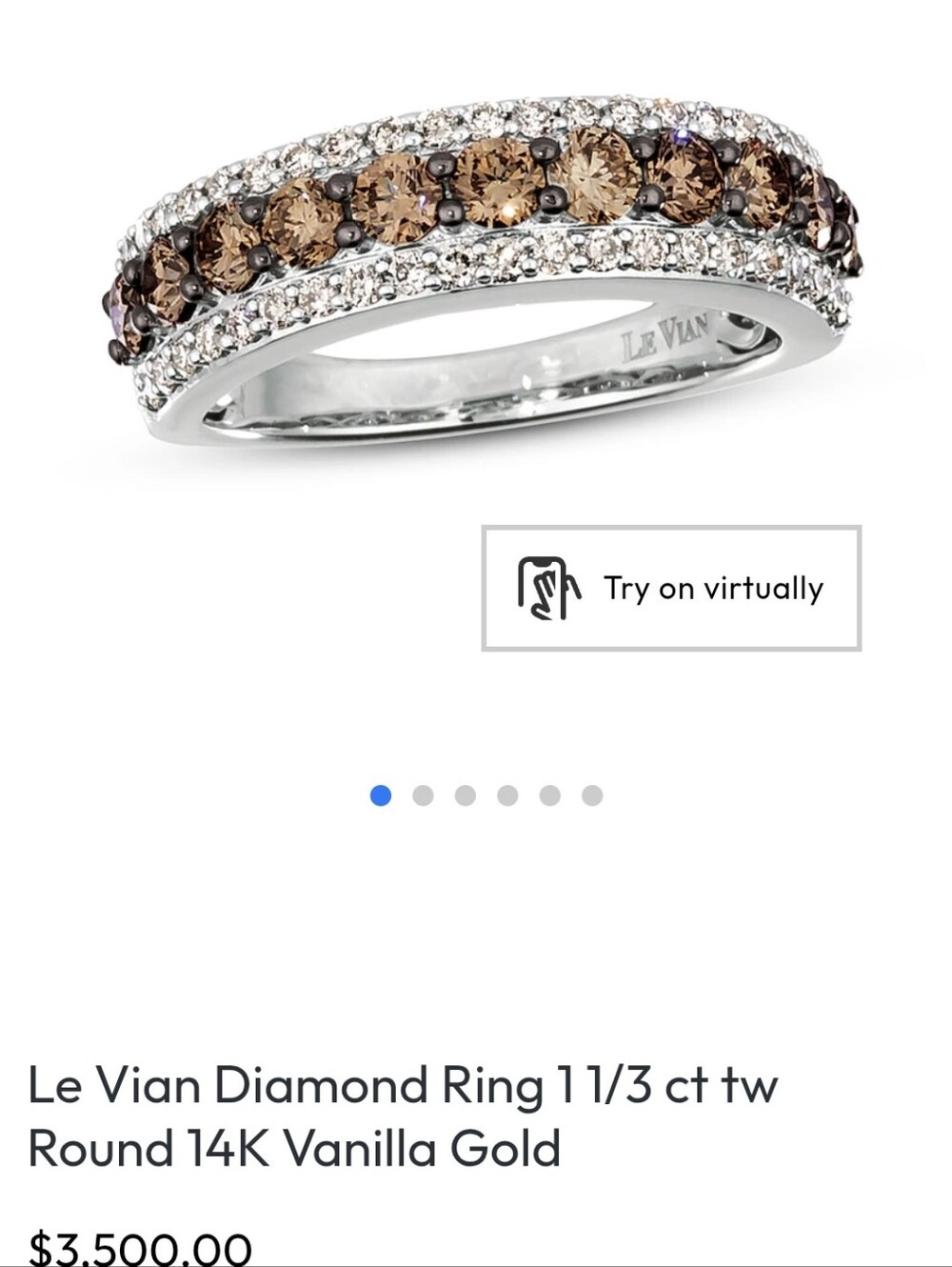 Levian 14 K White Gold Stunning Band Ring with chocolate Diamond Champagne Stone - Picture 5 of 5